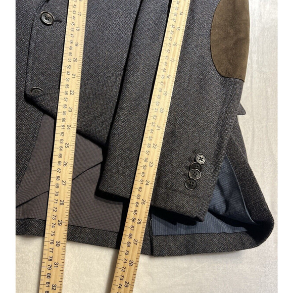 Joseph Abboud XL 44R Blue Tweed Plaid Blazer Sport Coat Jacket Elbow Patch - Picture 12 of 15